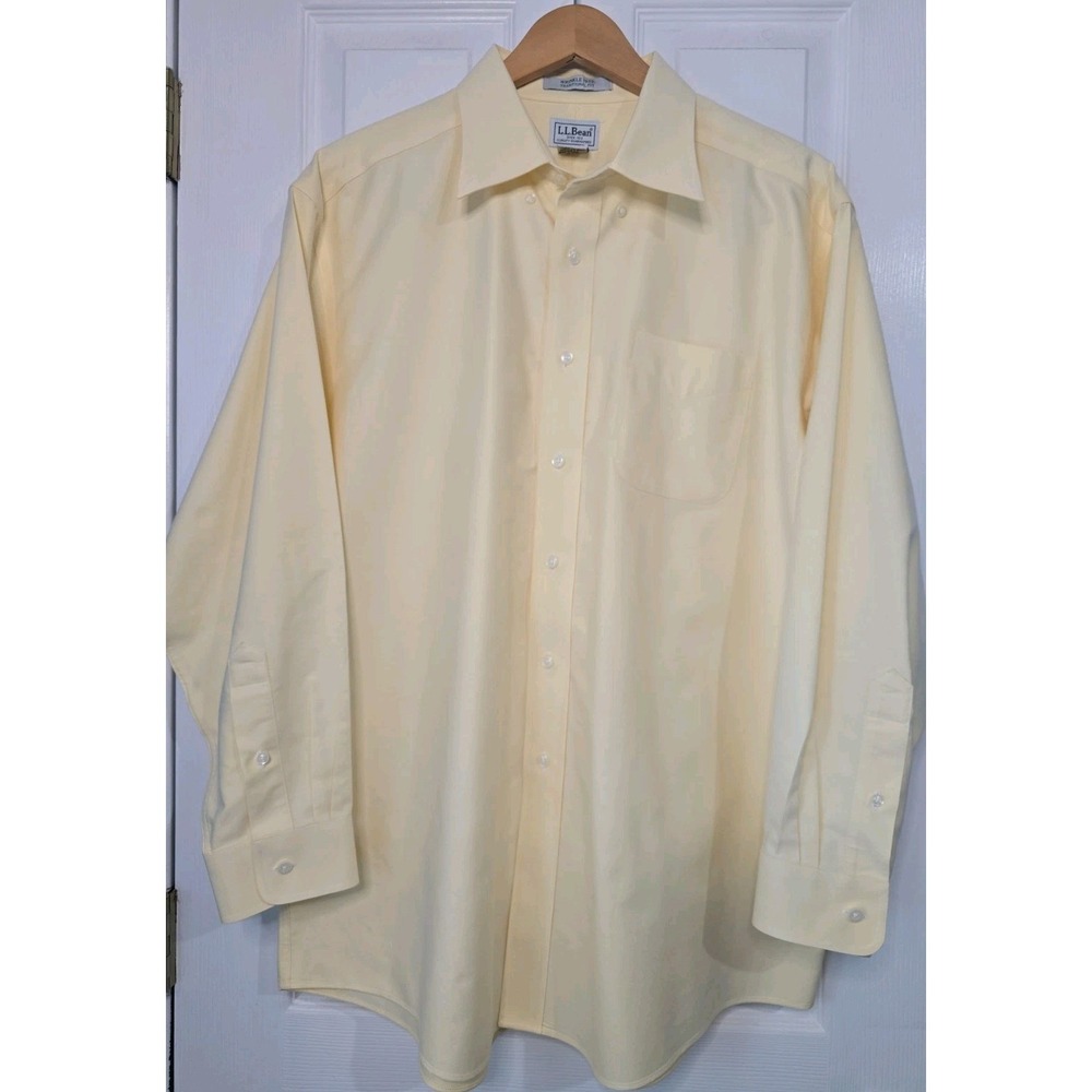 LL Bean Oxford Shirt Mens Sz 17-33 Yellow Wrinkle Resistant Button Up L/S 209410